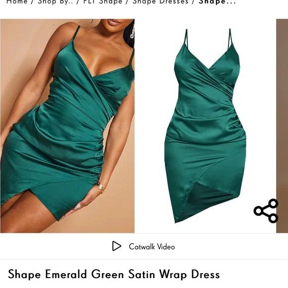 Emerald Green Satin Wrap Dress